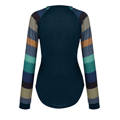 Camiseta de Manga Larga a Rayas con Cuello Redondo para Mujer Sudadera Camiseta Primavera Verano Manga Larga Camisa a Rayas Elegante Verano riou