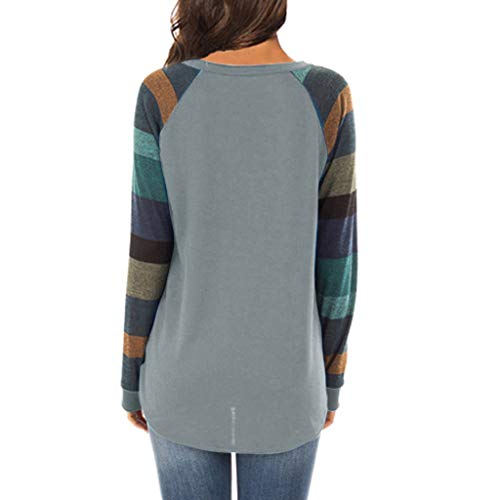 Camiseta de Manga Larga a Rayas con Cuello Redondo para Mujer Sudadera Camiseta Primavera Verano Manga Larga Camisa a Rayas Elegante Verano riou