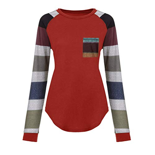 Camiseta de Manga Larga a Rayas con Cuello Redondo para Mujer Sudadera Camiseta Primavera Verano Manga Larga Camisa a Rayas Elegante Verano riou