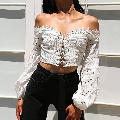 Camiseta Tirantes Mujer Riou Sexy Halter sin Mangas Boho Camisola Top de Mujer Encaje Chaleco Corto Basica Camiseta Suelto Verano Tops Casual Fiesta para Mujeres Dama