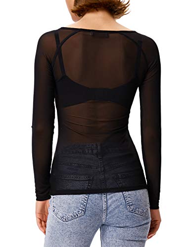 Camiseta Transparente de Manga Larga y Cuello Redondo para Mujer para Ropa Interior y Negro Clubwear L CL011046-1