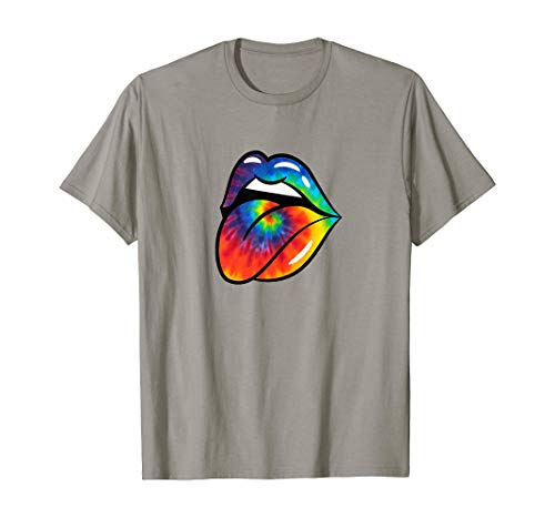 Camisetas y Tops Polos y Camisas, Tie Dye Lips Tongue Rock Roll Camiseta Multicolor con arcoíris