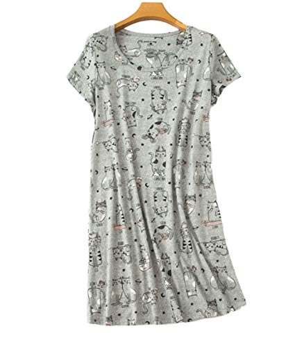 Camisón Mujer Verano Camisones de algodón Manga Corta Ropa de Dormir Pijamas Vestir Camisónes Elegante Grande Talla