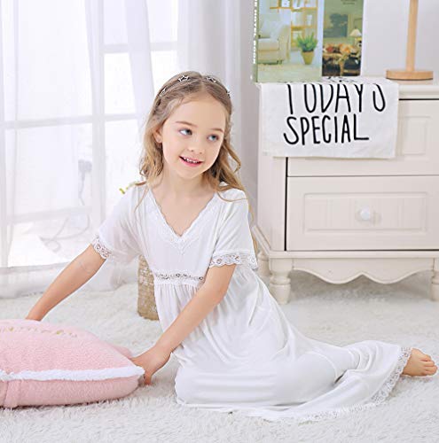 Camisón Vintage Blanco para Niñas Elegante Longitud Completa Nightdress 3-12 años