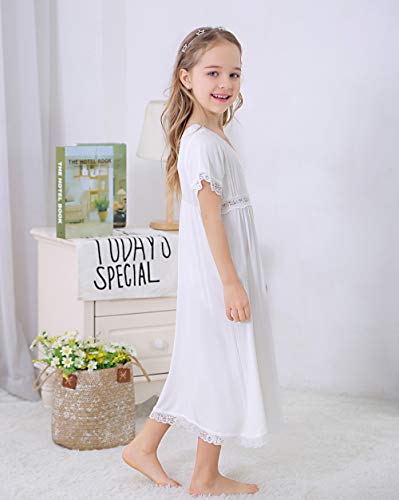 Camisón Vintage Blanco para Niñas Elegante Longitud Completa Nightdress 3-12 años