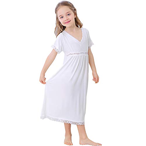 Camisón Vintage Blanco para Niñas Elegante Longitud Completa Nightdress 3-12 años