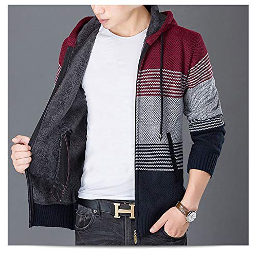 Cárdigan de Hombre Cuello Alto Casuales Chaqueta Chaqueta de Punto para Hombre Sudaderas con Capucha Suéter de Punto (M, Rojo)