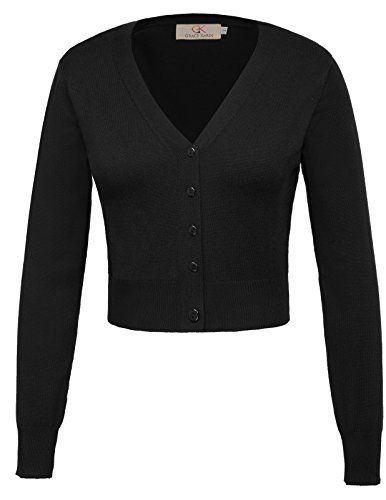 Cárdigan de Punto Corto para Mujer Chaqueta Manga Larga Elegante Negro M CLAF20-1