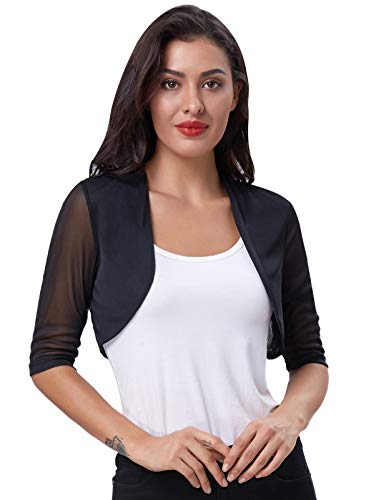 Cárdigan Mujer Elegante Corto Bolero de Chifón Manga 1/2 para Fiesta S CL026-1