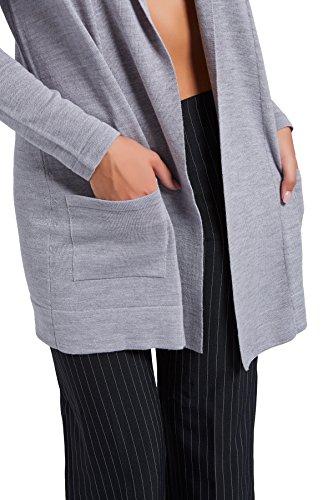 Cárdigans Rebeca Chaqueta Larga para Mujer in 100% Lana Merino Extra Fine Color Gris tamaño L