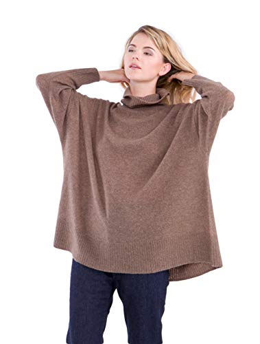 cashmere 4 U Jersey de cuello alto de cachemira 100 % para mujer, talla grande Marrón (Marron). L