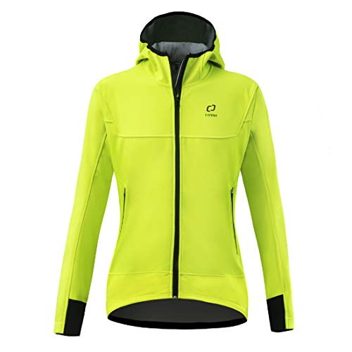 CATENA Mujer Abrigo Prueba de Viento Invierno Térmico Hoddy Impermeable Jacket con Tejido Transpirable al Aire Libre Deportivade Ciclismo (L, Amarillo)