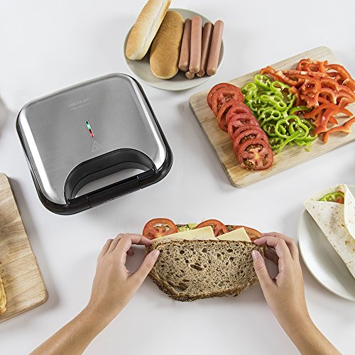 Cecotec Rock’nToast Square - Sandwichera con Revestimiento Antiadherente, Capacidad para 2 Sandwiches, Superficie Grill, Asa Tacto Frío, Recogecables, 750 W