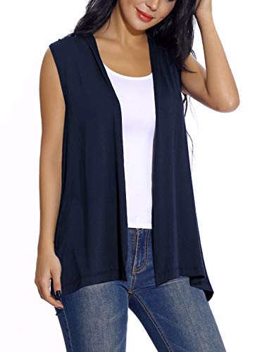 Chaleco sin Mangas Cardigan para Mujer Abrigo Ligero y Fresco (M, Azul Marino)