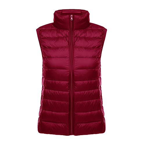 Chaleco Ultra Ligero para Mujer,Otoño Invierno Cuello De Pie Párrafo Corto De Gran Tamaño Al Aire Libre Abajo Chaleco,Cremallera Completa H-M