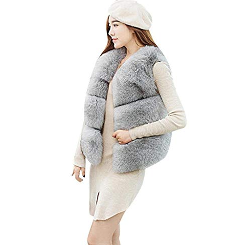 Chalecos De Piel Mujer Cortos Fashion Elegantes Sin Mangas Piel Sintética Chaqueta Invierno Cómodo Caliente Polares Chaleco De Piel Clásico Abrigos Outerwear Mujeres (Color : Grau, Size : S)