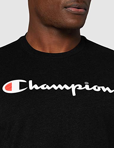 Champion Hombre - Camiseta de Manga Larga Classic Logo - Negro, S