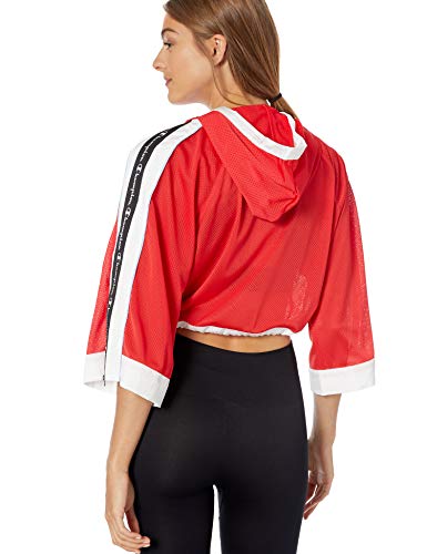 Champion Life Hooded Cropped Mesh Top Sudadera con Capucha, Chispa roja, L para Mujer