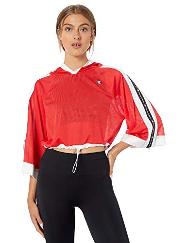 Champion Life Hooded Cropped Mesh Top Sudadera con Capucha, Chispa roja, L para Mujer