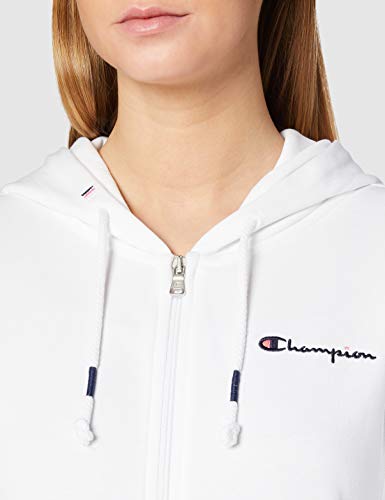 Champion Mujer - Sudadera con Capucha y Cremallera Classic Small Logo - Blanco, XL