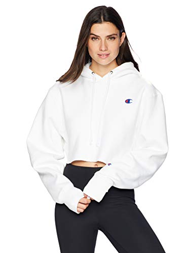 Champion Reverse Weave Cropped Cut Off Hood Sudadera con Capucha, Blanco, S para Mujer