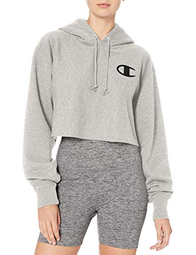 Champion Reverse Weave Cropped Cut Off Hood Sudadera con Capucha, Gris Oxford, L para Mujer