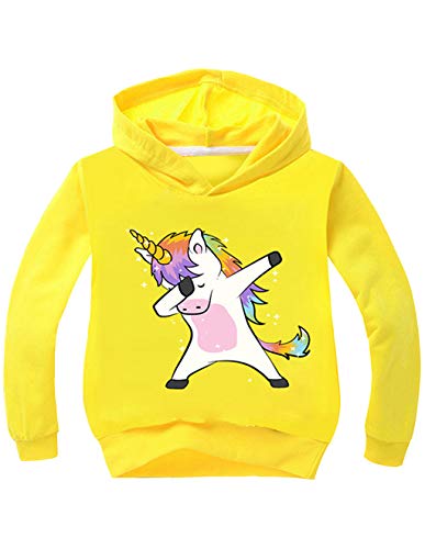 Chándal Niño Sudaderas con Capucha 3D Impresión Unisex Niña Chaqueta Sudaderas y Pantalones de Deporte Suéter Fresco Dibujos Unicornio de Fans Streetwear Jerseys (Amarillo, 140cm)