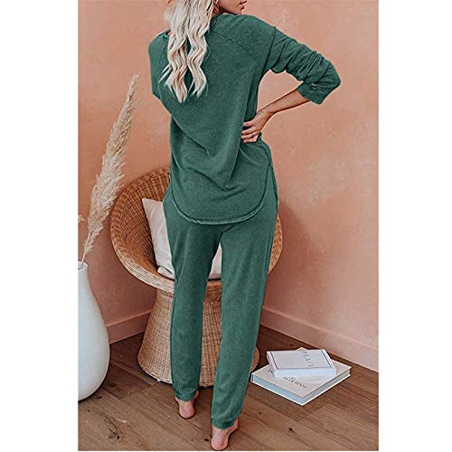 Chándal para Mujer Completo Camiseta Manga Larga y Pantalones Largos con Cordones Conjunto Deportivo 2 Piezas Color Sólido para Mujer Chándal Casual para Casa Deporte Yoga Fitness (L, Verde3)