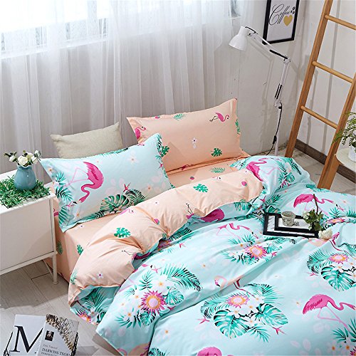 CHAOSE Funda Nórdica Microfibra Flamenco Animal Patrón Juego De Cama De Funda De Edredón 3 Piezas (Verde, 220x240 cm - Cama de 150CM/160 CM)