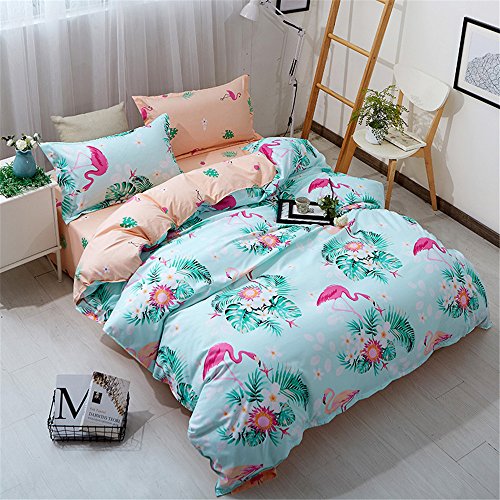 CHAOSE Funda Nórdica Microfibra Flamenco Animal Patrón Juego De Cama De Funda De Edredón 3 Piezas (Verde, 220x240 cm - Cama de 150CM/160 CM)