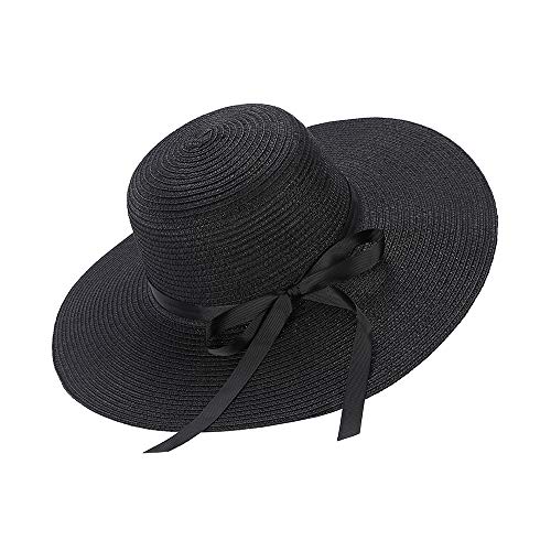 Chapter Seven Sombrero del Sol de Las Mujeres Floppy Plegable Bowknot Large Wide Brim Sombrero de Paja Summer Beach Cap Protección UV UPF50