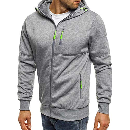 Chaqueta con Capucha de Hombre Ropa Estilo Deportivo Sudadera Cierre de Cremallera Abrigo Casual de Cuello Elevado Extragrande Invierno para Hombres (Gris Claro, M)