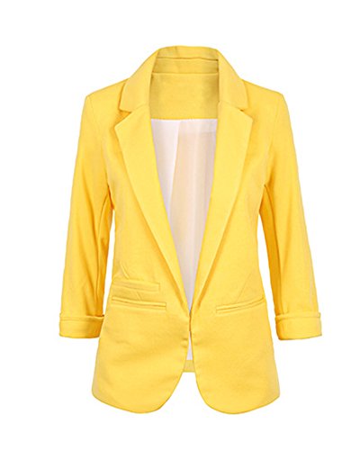 Chaqueta de Traje de Negocios para Mujer Blazers Manga 3/4 Slim Fit Elegante Blázer Amarillo 2XL