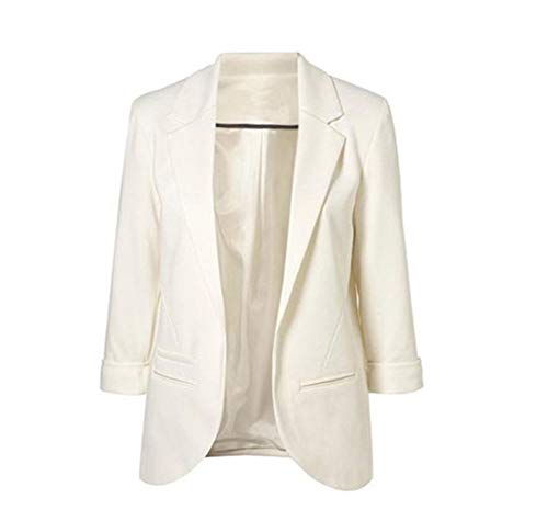 Chaqueta de Traje de Negocios para Mujer Blazers Manga 3/4 Slim Fit Elegante Blázer Blanco S