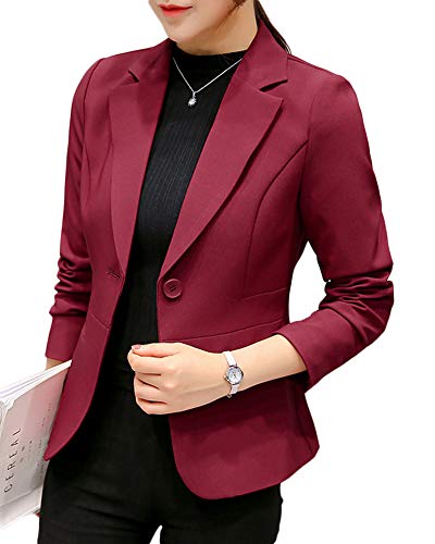 Chaqueta de Traje,Mujeres Color Sólido Corto Oficina Carrera Blazers Vino Rojo M