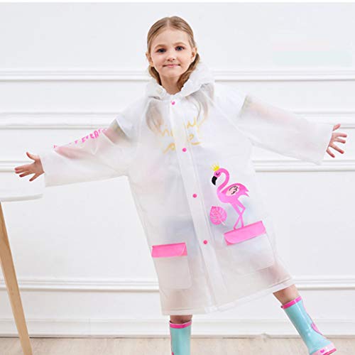 Chaqueta Impermeable para Niños Niñas Encapuchado Chubasquero Reutilizable Poncho Ligero Traje de Lluvia, Flamenco