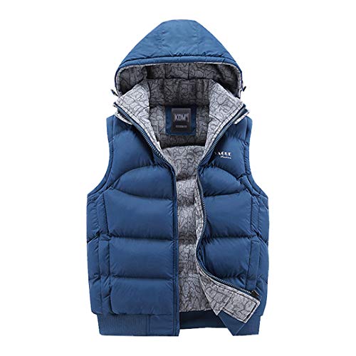 Chaqueta para Hombre Sin Mangas Abrigos de Moda de Invierno Chaleco Acolchado de algodón con Capucha Chaleco de Engrosamiento Blue XXXL