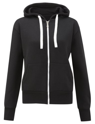 Chaqueta sudadera con capucha para mujer, lisa con cremallera, capucha ajustable con cordón, tallas XS, S, M, L y XL negro negro small