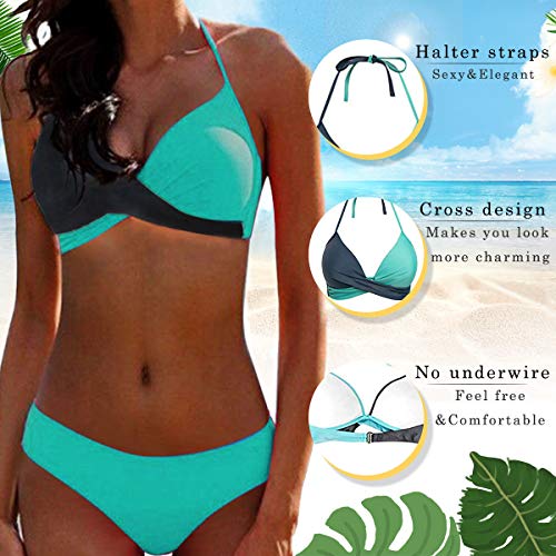 CheChury Bikinis Mujer 2021 Push Up Halter Bikini Traje de baño Acolchado Bra Tops y Braguitas Bikini Sets Talla Grande Bañador Vacaciones