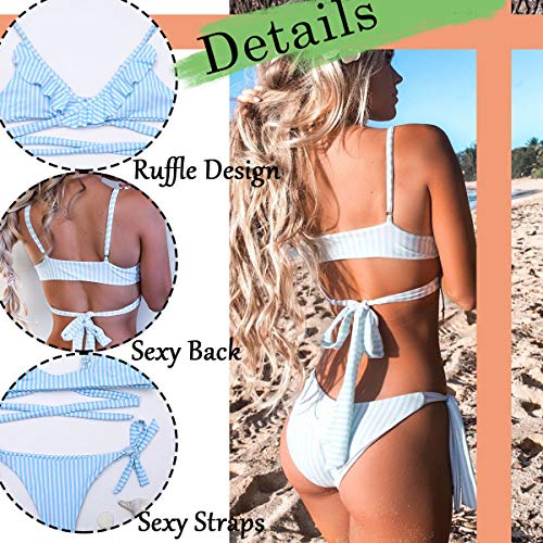 CheChury Conjunto de Bikinis Mujeres Rayas Bañador con Tirantes Traje De Baño Push up Cuello en V Sexy Halter Bikini Traje de Baño