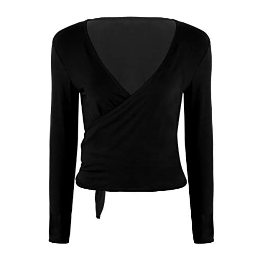 CHICTRY Bolero Mujer Danza Ballet Latino Manga Larga Cardigan Wraps Toreras Tops de Baile Chaquetas de Danza del Vientre para Vestido Gimnasia Elegante Negro Large