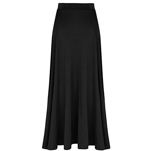 CHICTRY Falda Larga de Flamenca Falda de Danza para Mujer Chica Falda de Ballet Elástica Danza Moderna Pole Danza Yoga Ballet Baile Elegante Dancewear Maillot de Danza Negro A M