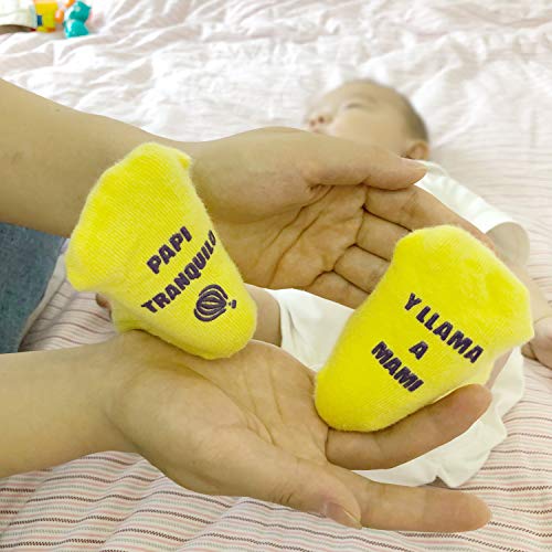 Cincobebé Juego de Calcetines Antideslizantes para Bebé/Recién Nacido,con Frases en Español Divertidas Lindas,Apto para Todas las Estaciones,4 Pares,6-24 Meses,Unisex,Caja Regalo