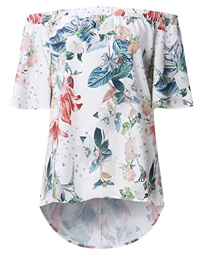 CNFIO - Blusa informal para mujer, hombros descubiertos, manga corta, estilo retro y bohemio, diseño elegante, ideal para el verano, la playa o fiestas, estampado floral