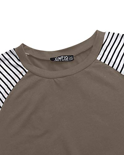 CNFIO Camisetas Mujer Manga Corta Leopardo Raya Cuello Redondo Blusas para Mujer Suelta Tops Mujer Fiesta A-Caqui XXL