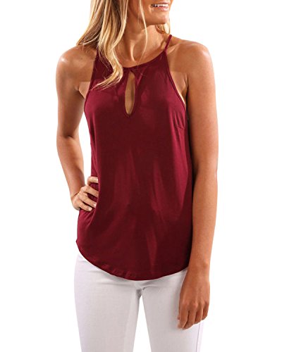 CNFIO Camisetas Tirantes Mujer Blusa Top Sin Mangas Cami Tank Tops De Casual para Mujer Cuello Halter (Rojo, XXL)