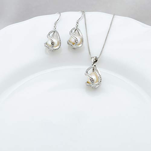 Colgante y Pendientes con Perlas Naturales de Agua Dulce y Plata de Primera Ley Perlas auténticas Clase AAA Set de Joyas para Mujer Esposa (Set Twiss)