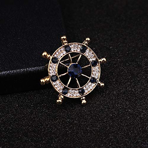 COLORFULTEA Moda Coreana Nuevo Cristal Estilo Azul Marino Barco Timón Ancla Broche Pin De Solapa para Traje De Hombre Insignia Joyería Accesorios De Cuello De Camisa