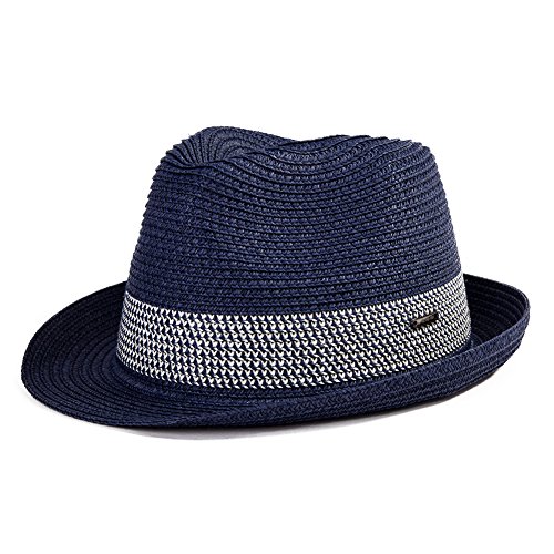 Comhats Paja Unisex Sombrero Hombres Empacables Mujeres Fedora Trilby Panamá Verano ala Corta Azul Marino M