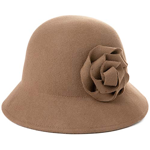 Comhats Sombrero de lana para mujer, 100% fieltro Cloche de los años 20, Fedora con visera para invierno, cálido, para periódicos, taxi, boina, aleta para otoño, plegable y ajustable